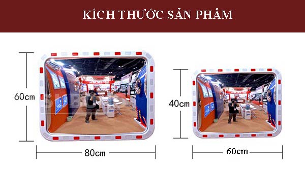 Chi tiết 2 kích thước gương cầu lồi chữ nhật