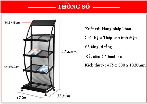 Chi tiết kệ đựng sách tạp chí bằng thép màu đen