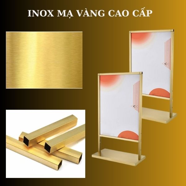 Toàn bộ khung bảng Standee bằng inox mạ vàng