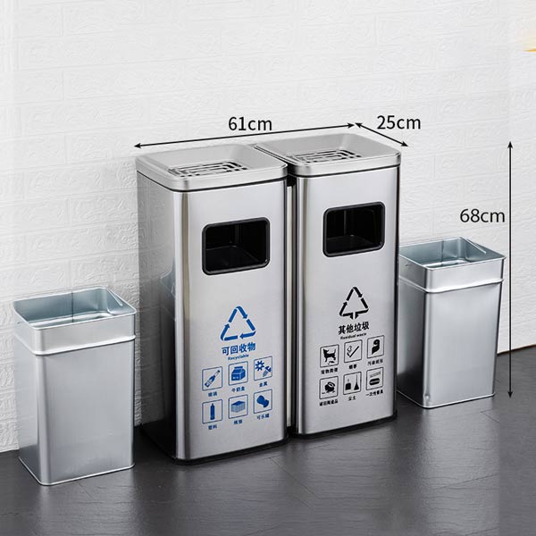 Kích thước thùng rác đôi có gạt tàn bằng inox