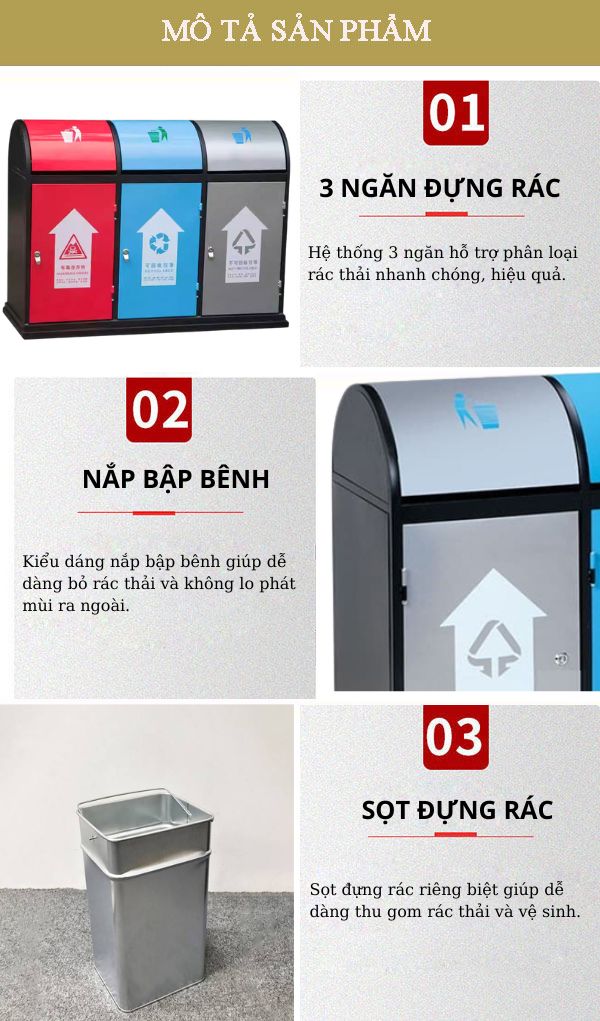 Các đặc điểm cấu thành mẫu thùng rác 3 ngăn 