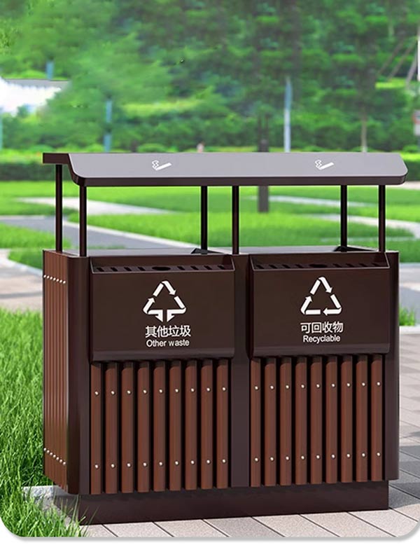 Mẫu thùng rác bằng thép 2 ngăn kiểu dáng đẹp