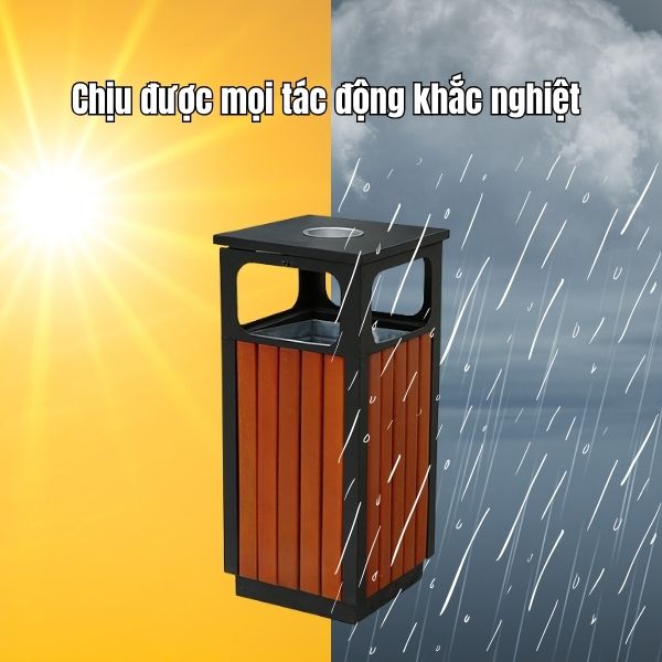 Thùng rác giả gỗ bền đẹp, chịu được tác động nắng mưa