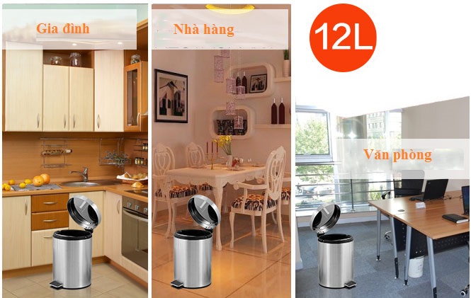Thùng rác 12l bằng inox sử dụng ở nhiều không gian