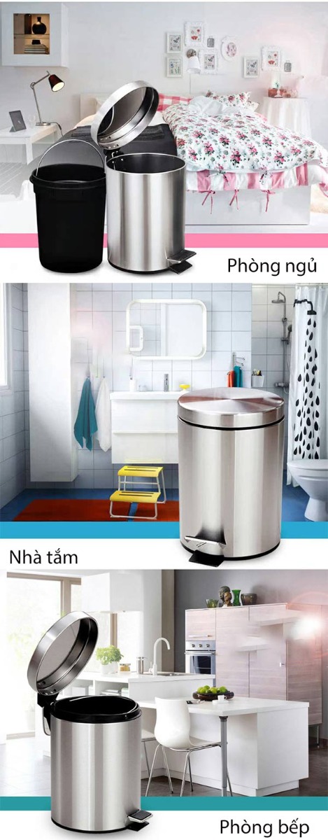 Mẫu thùng rác đạp chân bằng inox sử dụng được trong nhiều không gian