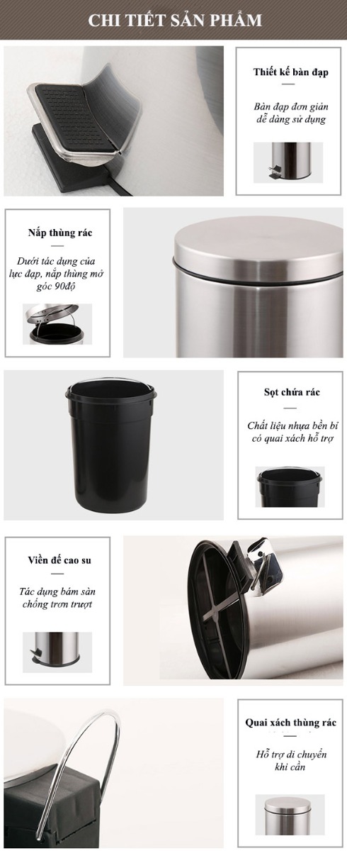 Chi tiết đặc điểm thiết kế thùng rác đạp chân