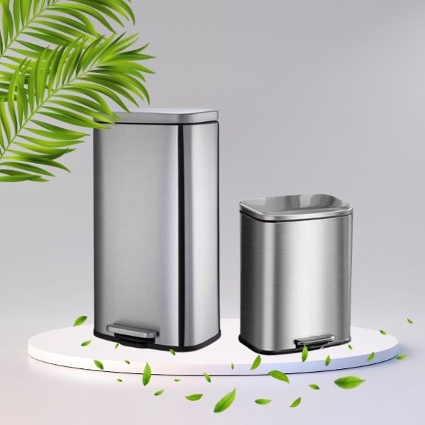 Thùng rác inox vuông kiểu dáng đạp chân