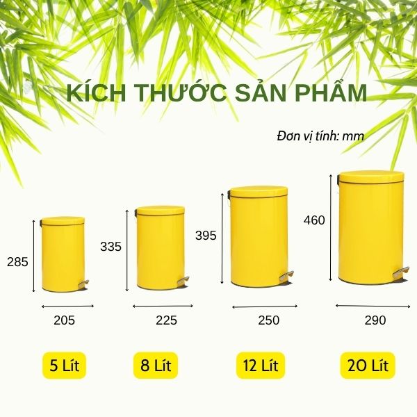 Kích thước thùng rác inox đạp chân