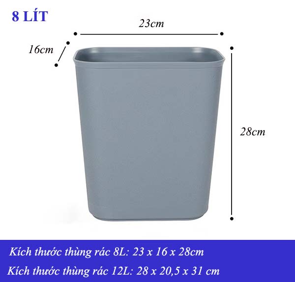Chi tiết kích thước 2 loại thùng rác 8L, 12L