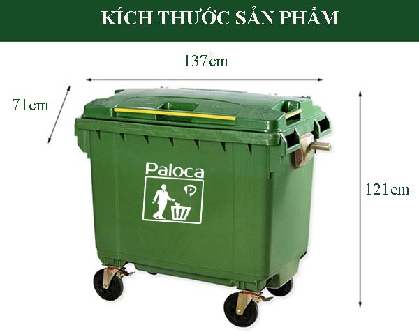 Chi tiết kích thước thùng đựng rác dung tích lớn 660L