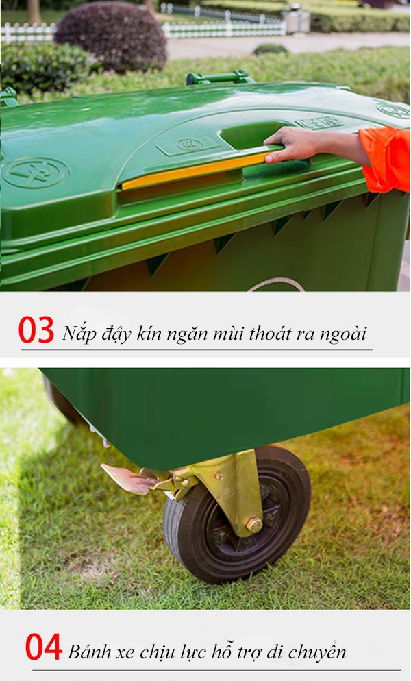 Chi tiết đặc điểm thiết kế thùng rác nhựa HDPE dung tích 660L