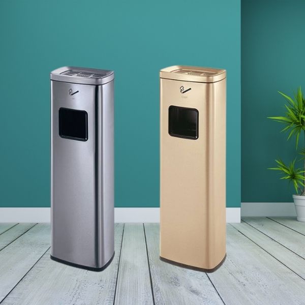 Mẫu trụ gạt tàn kết hợp thùng rác inox 2 màu