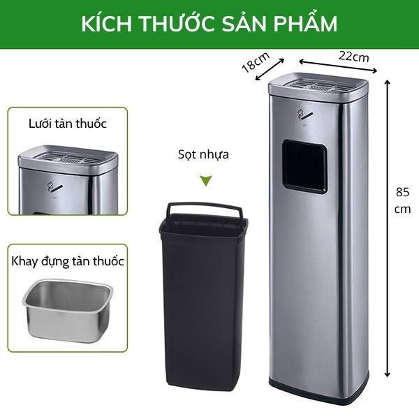 Kích thước cây gạt tàn chữ nhật xám trắng