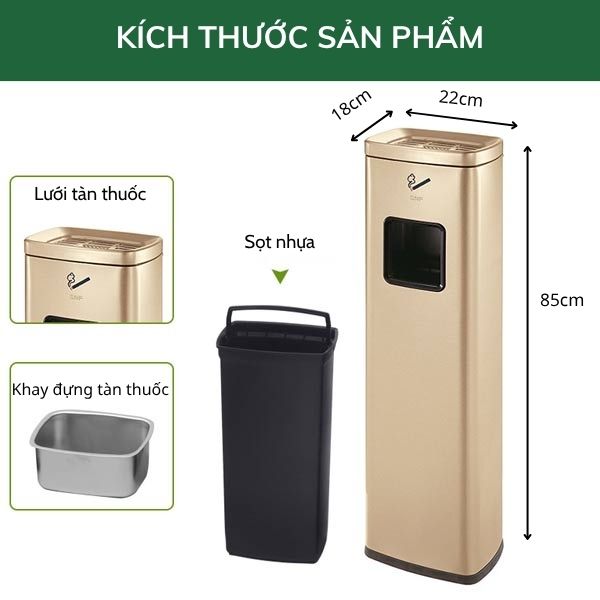 Kích thước cây gạt tàn chữ nhật mạ vàng