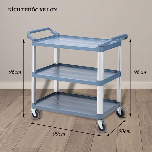Kích thước xe đẩy 3 tầng bằng nhựa đa năng
