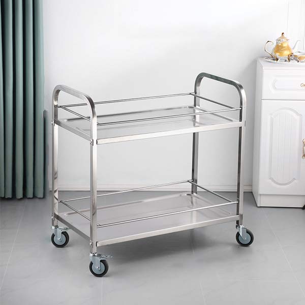 Mẫu xe đẩy inox 2 tầng có thanh chặn