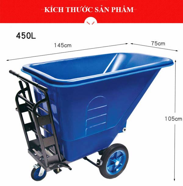 Chi tiết kích thước xe đẩy rác 450 lít