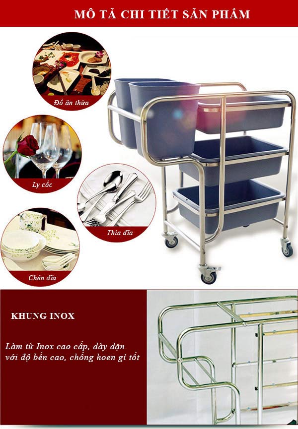 Đặc điểm cấu thành của xe dọn bàn khung inox cao cấp