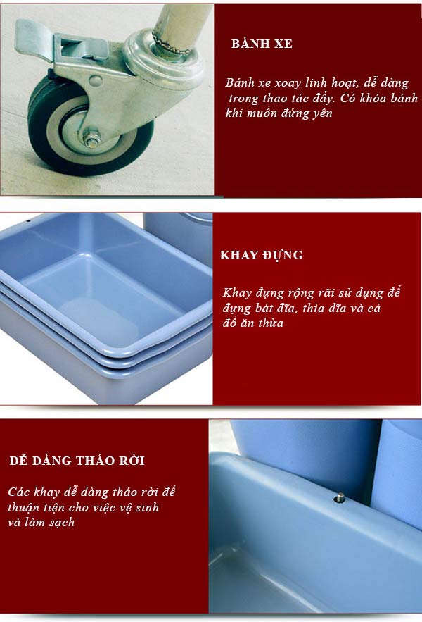 Đặc điểm cấu thành của xe dọn bàn khung inox cao cấp