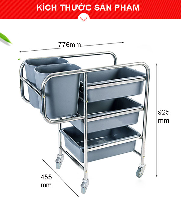 Kích thước xe thu gom bát đĩa inox 
