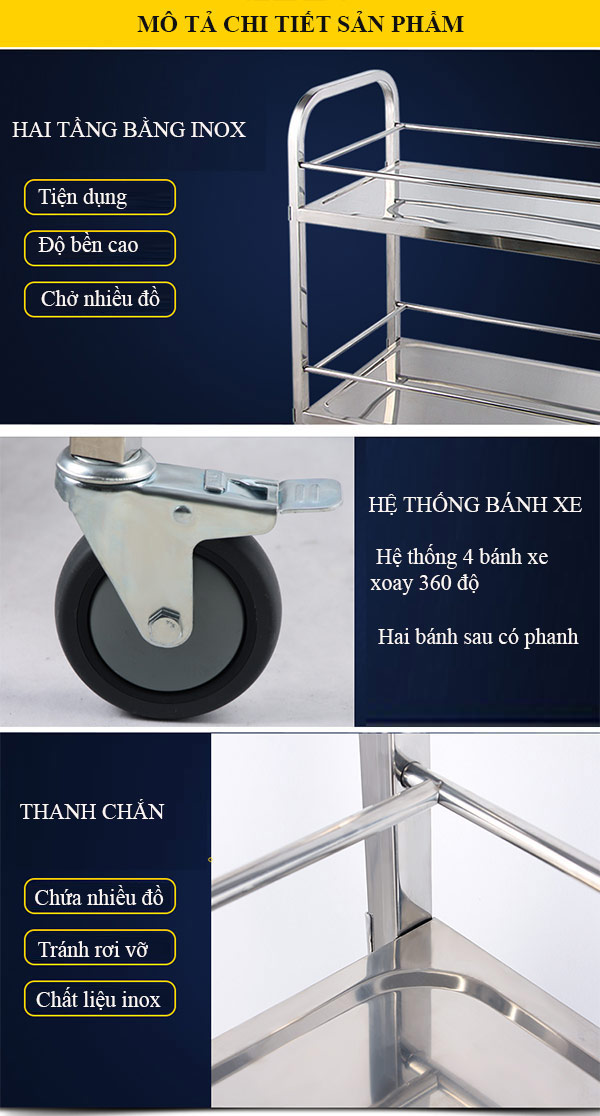 Chi tiết các đặc điểm cấu thành xe inox 2 tầng