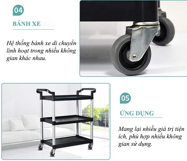 Cấu tạo các bộ phận của xe đẩy thức ăn bằng nhựa