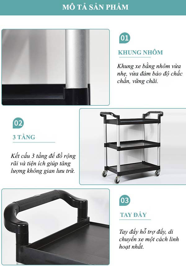 Cấu tạo các bộ phận của xe đẩy thức ăn bằng nhựa