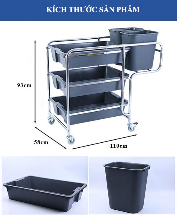 Kích thước xe dọn bàn tiệc và phụ kiện đi kèm theo xe