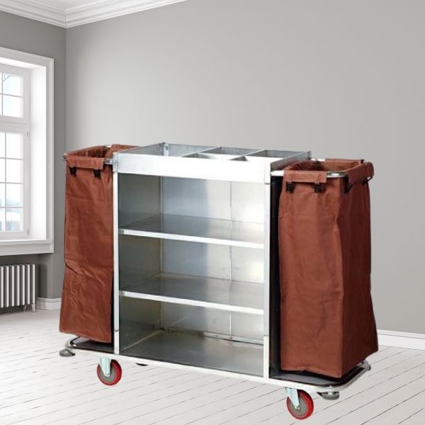 Xe đẩy trolley dọn buồng phòng 2 túi vải