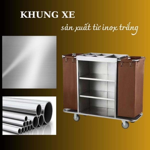 Xe đẩy dọn phòng sản xuất từ inox trắng