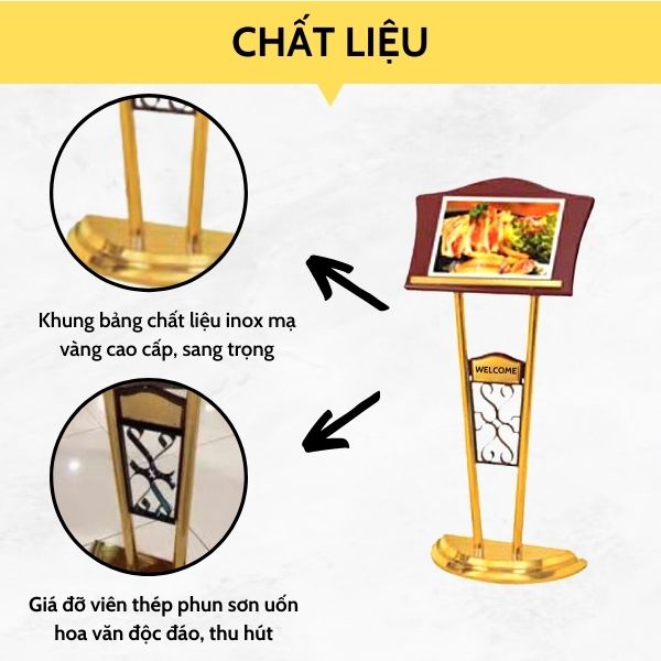 Bảng menu sản xuất từ inox mạ vàng