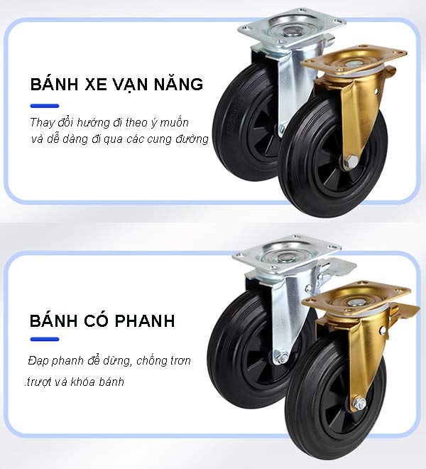Chi tiết bánh xe thùng rác loại 660L cỡ lớn