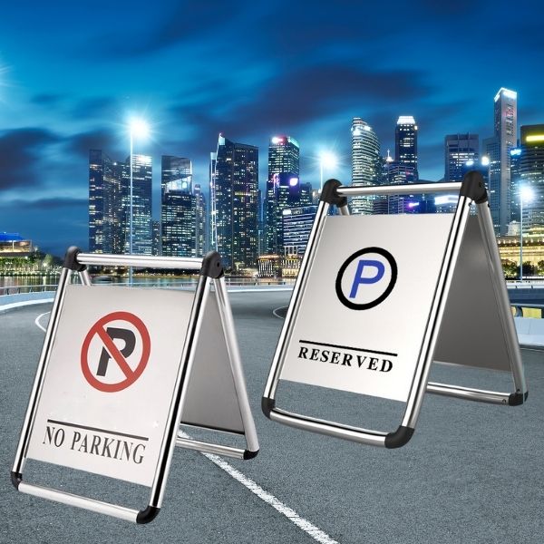 Mẫu biển báo đậu xe/ cấm đậu xe bằng inox khung gấp gọn