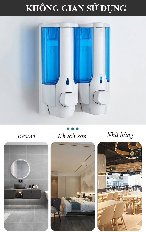 Bình đựng dầu gội 2 ngăn được sử dụng ở nhiều không gian