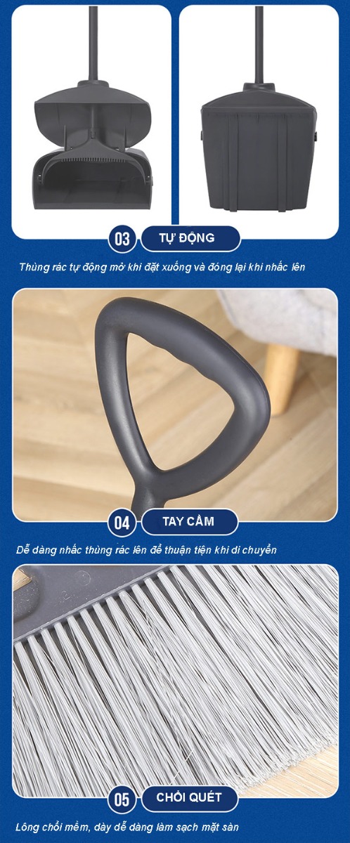 Các đặc điểm thiết kế của chổi kèm hót rác đa năng