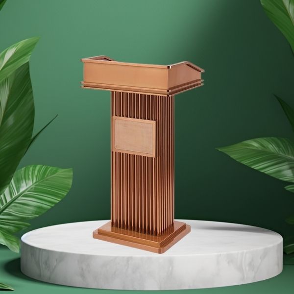 Mẫu bục đứng phát biểu bằng inox mạ màu vàng hồng