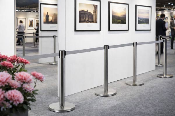 Cột chắn dây màu ghi phân làn tại trung tâm triển lãm