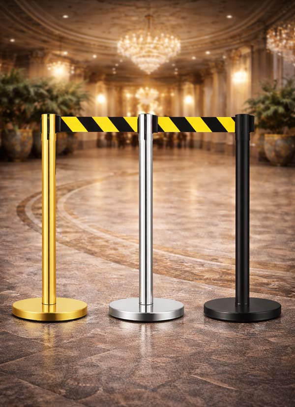 Mẫu cột chắn dây căng phân làn màu vàng kẻ đen