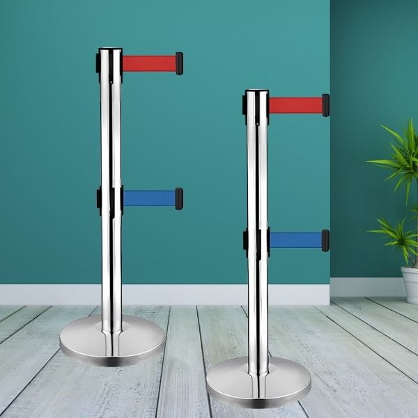 Cột chắn inox trắng loại 2 dây kéo căng tiện lợi