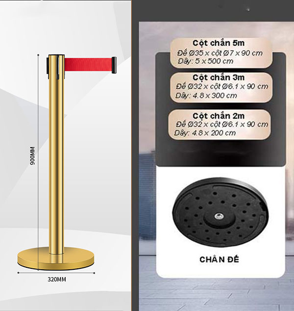 Cụ thể kích thước trụ dây căng kéo phân làn inox vàng