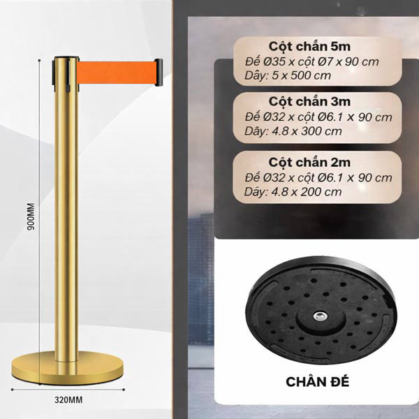 Chi tiết kích thước cột chắn dây màu cam loại kéo căng