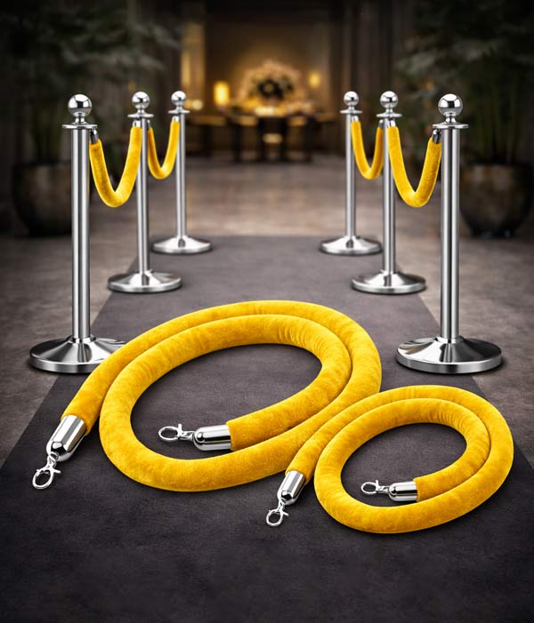 Mẫu cột chắn phân làn sử dụng dây nhung vàng rất được yêu thích