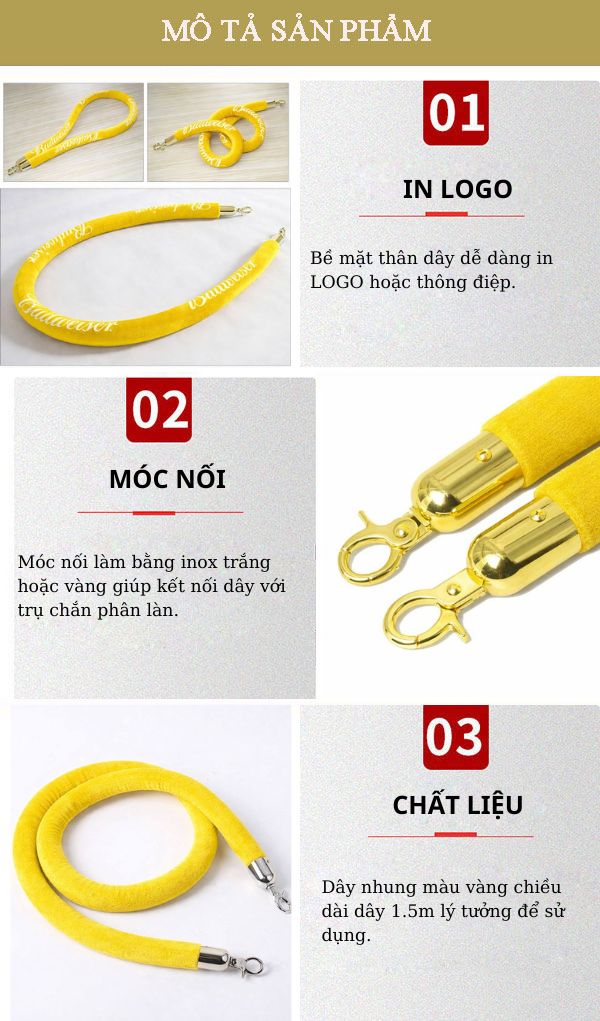 Chi tiết đặc điểm thiết kế dây nhung cột chắn màu vàng