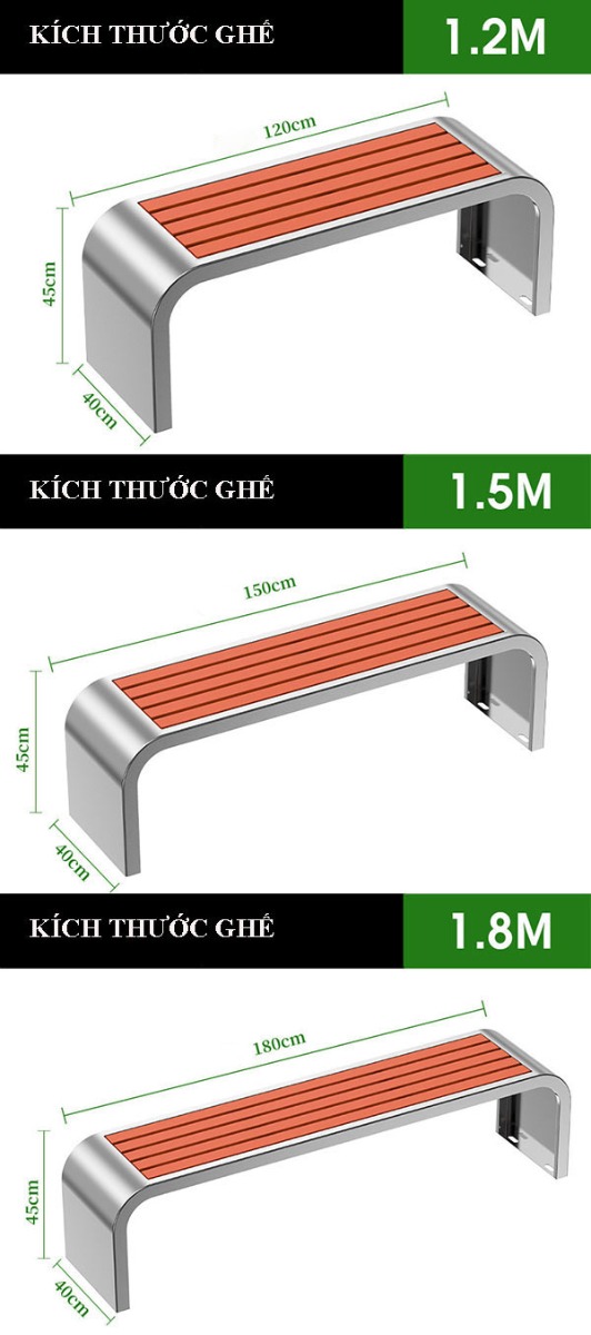 Các phiên bản kích thước ghế băng công viên