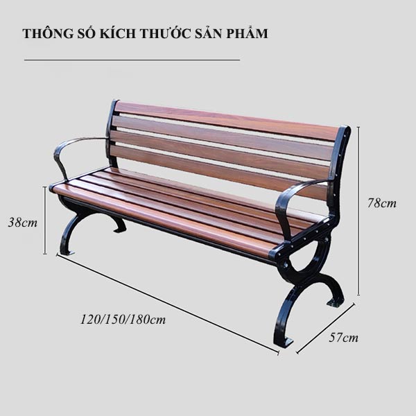 Chi tiết kích thước ghế công viên bằng nhựa giả gỗ