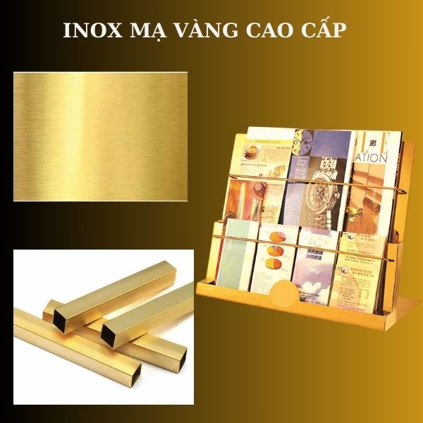 Chất liệu chính cấu thành giá để tạp chí là inox mạ vàng