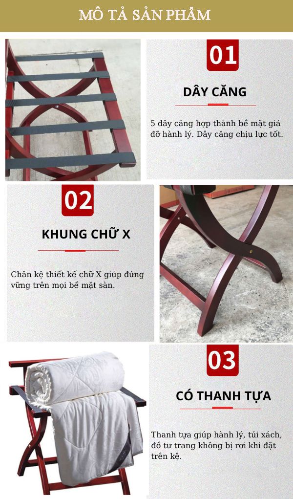 Chi tiết đặc điểm thiết kế, công năng kệ để hành lý