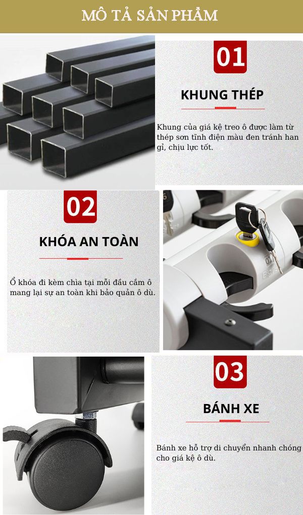 Tham khảo đặc điểm thiết kế giá để ô có khóa an toàn