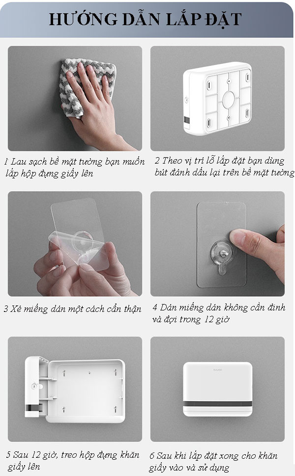 Hộp đựng giấy dễ dàng lắp đặt treo tường bằng vài thao tác