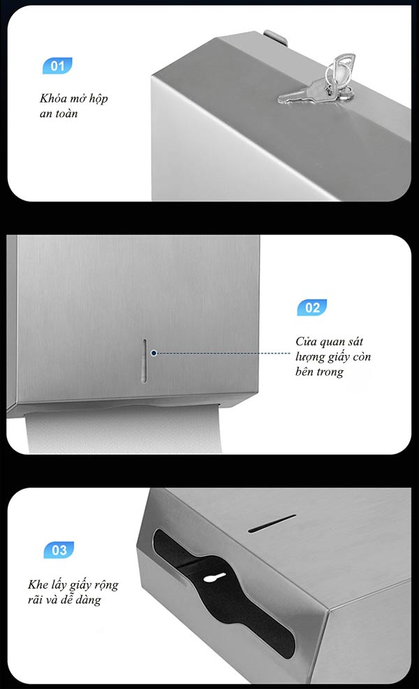 Tham khảo các đặc điểm thiết kế của hộp để giấy vệ sinh kín bằng inox